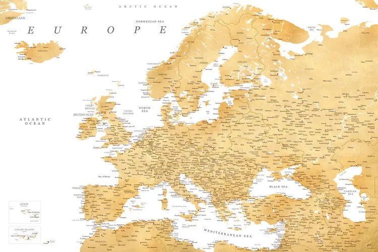 Χάρτης Detailed map of Europe in gold, Blursbyai