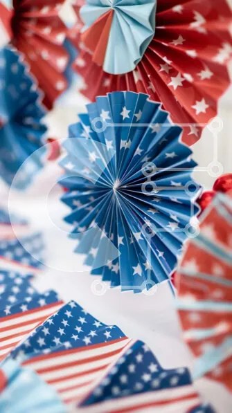 Intra Συλλεκτικό Ξύλινο Παζλ Plywood  4mm - Patriotic Paper Fans για τους εορτασμούς της 4ης Ιουλίου Σε Ξύλινο Κουτί - Διαστάσεις Puzzle: 10x10 cm – 25 κομμάτια