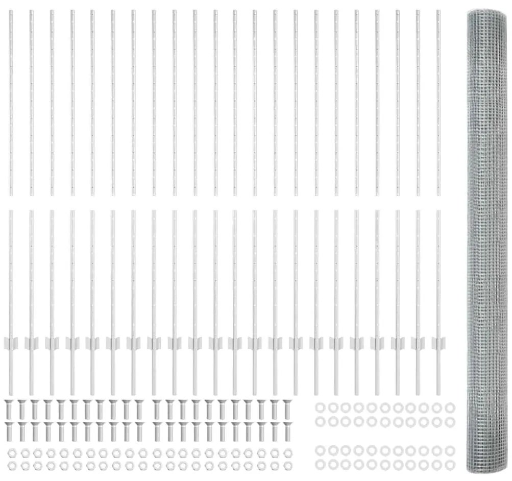 vidaXL Φράχτης με Στήλες. Ασημί 1.5 x 50 m Ατσάλι