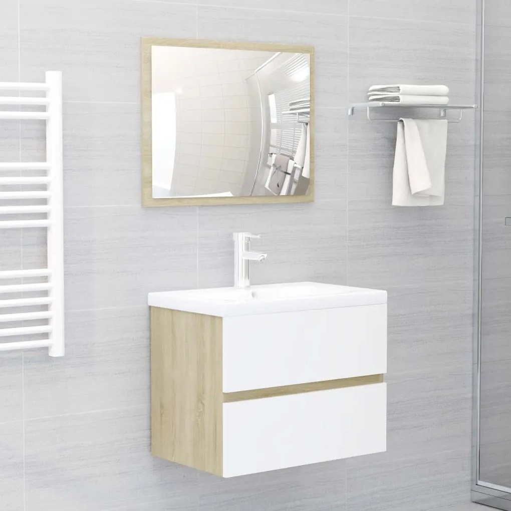 vidaXL Ντουλάπι Νιπτήρα Λευκό/Sonoma Δρυς 60x38,5x45 εκ. Μοριοσανίδα