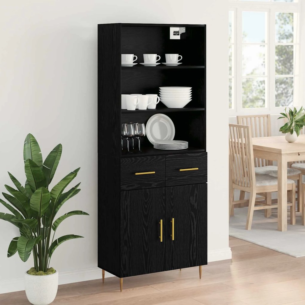 vidaXL Highboard Μαύρη Οξυά 69,5 x 34 x 180 εκ. Επεξεργασμένο ξύλο