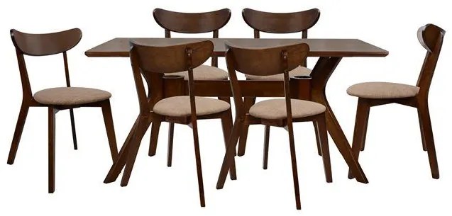 Σετ τραπεζαρίας C10068 7τμχ με Τραπέζι 160x90x75.5εκ. & Καρέκλες ROSELYN Καρυδί