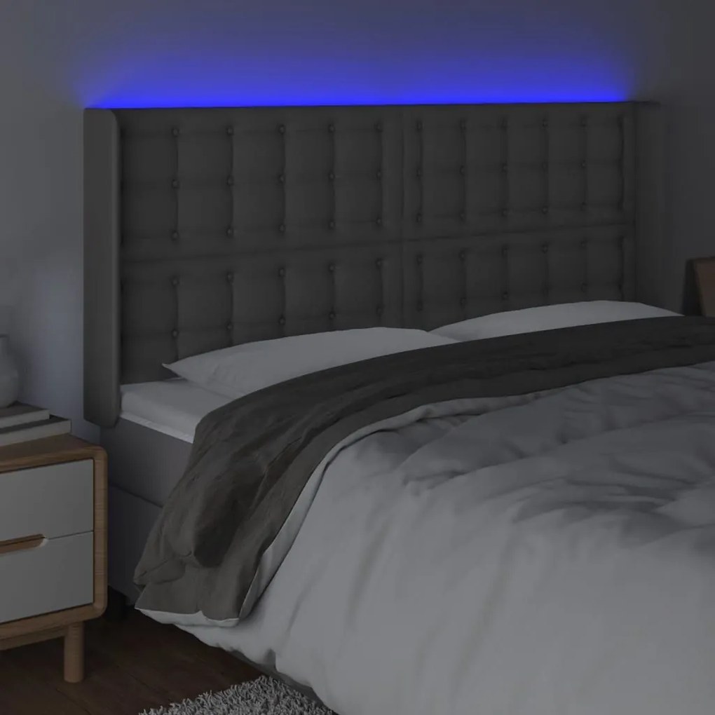 Κεφαλάρι Κρεβατιού LED Γκρι 183x16x118/128 εκ. Συνθετ. Δέρμα - Γκρι