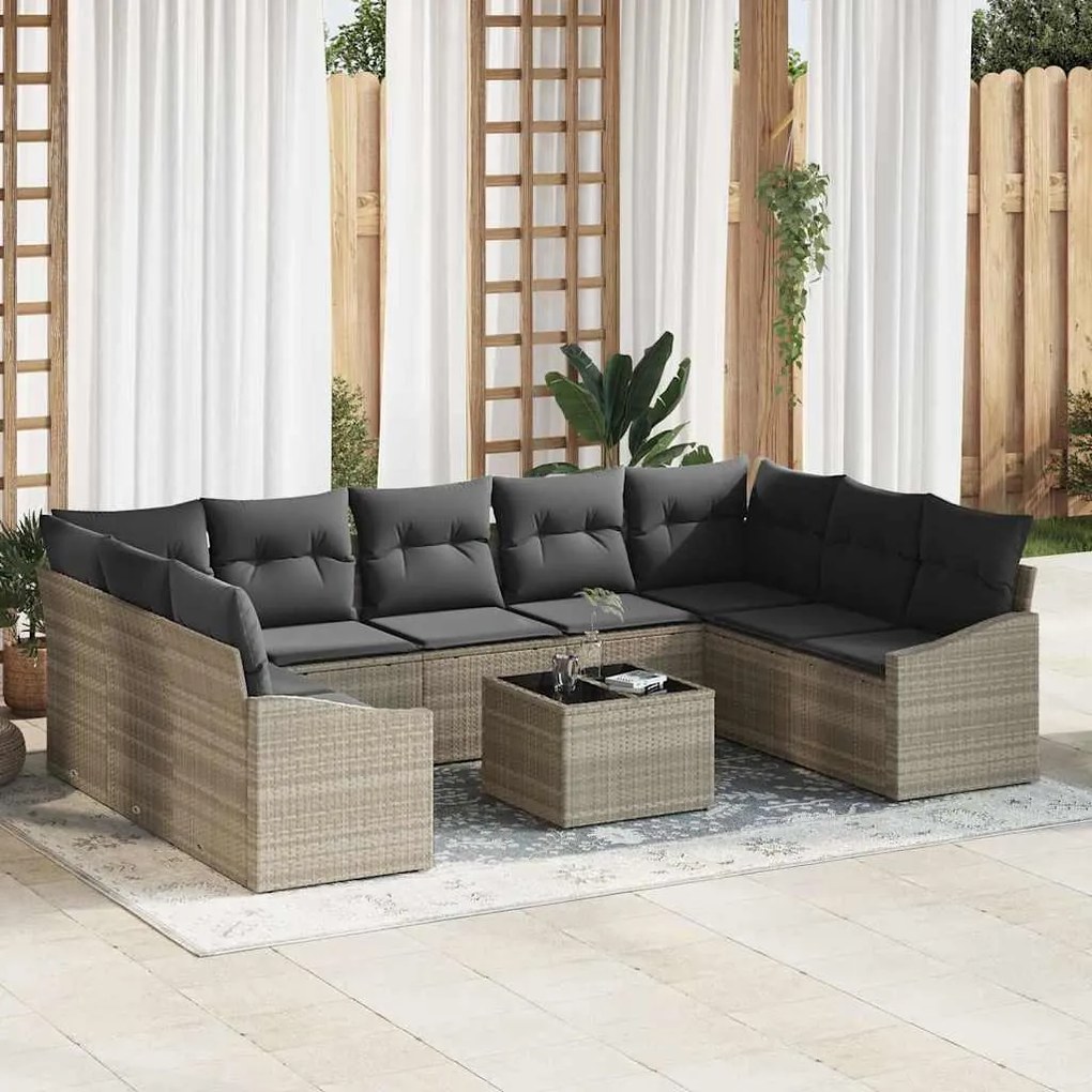 vidaXL Σετ Καναπέ Κήπου 10 pcs Ανοιχτό γκρι Πολυ ράταν