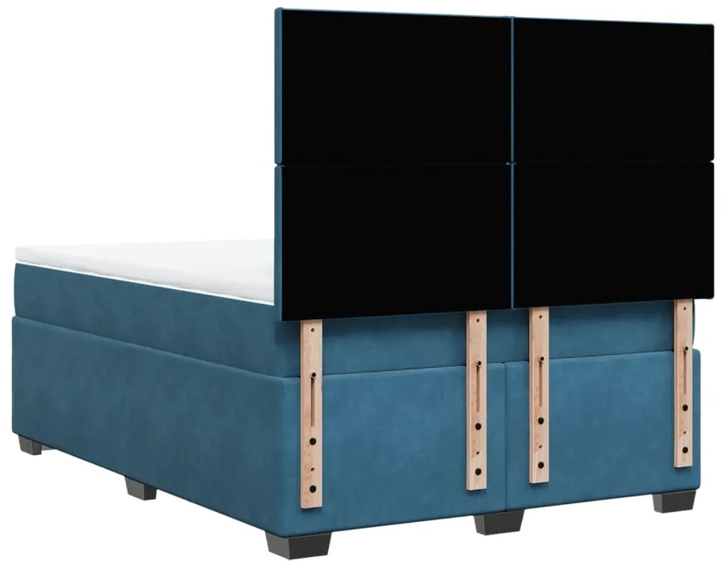 Κρεβάτι Boxspring με Στρώμα Μπλε 140x190 εκ. Βελούδινο - Μπλε