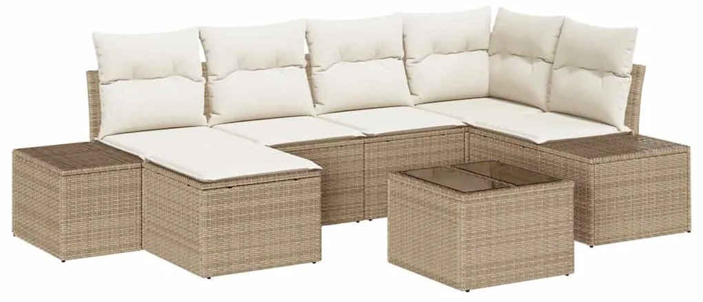 vidaXL Σετ Καναπέ Κήπου με μαξιλάρι 7 pcs Μπεζ και κρεμ Πολυ ράταν