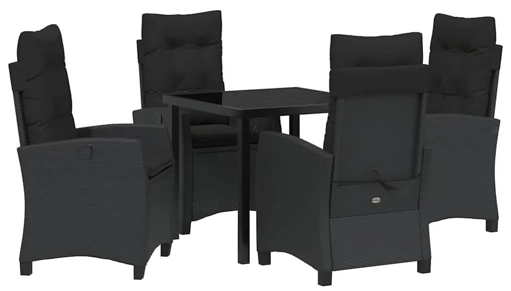 vidaXL Σέτ φαγητού για κήπο με μαξιλάρι 5 pcs Μαύρο συνθετικό ρατάν