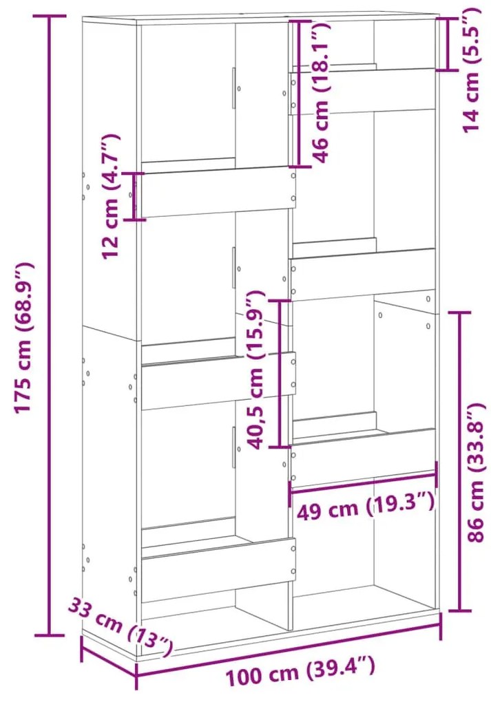 Βιβλιοθήκη/Διαχωριστικό Χώρου Λευκό 100x33x175 εκ. Επεξ. Ξύλο - Λευκό