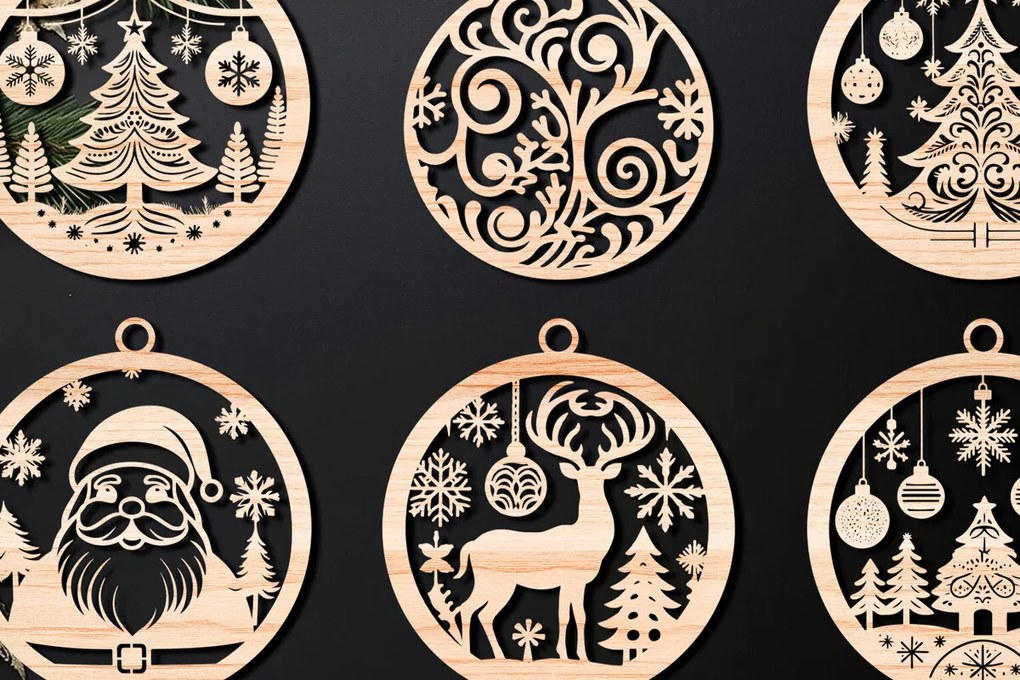 Σετ των 3 Intra απο ξύλο plywood 3mm-4mm πάχος Χριστουγεννιάτικο στολίδι Δίασταση 8x8 cm INTRAFABR-107636813