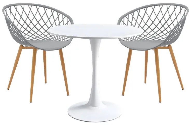 Τραπεζαρία Elijah-Ezra pakoworld σετ 3τεμ pp-pu σε γκρι-λευκή απόχρωση με φυσικό πόδι Φ60x74εκ