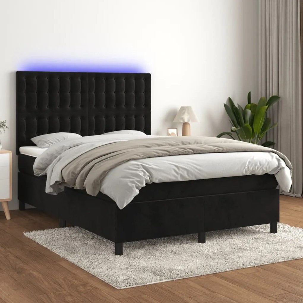 ΚΡΕΒΑΤΙ BOXSPRING ΜΕ ΣΤΡΩΜΑ &amp; LED ΜΑΥΡΟ 140X200 ΕΚ. ΒΕΛΟΥΔΙΝΟ 3136367