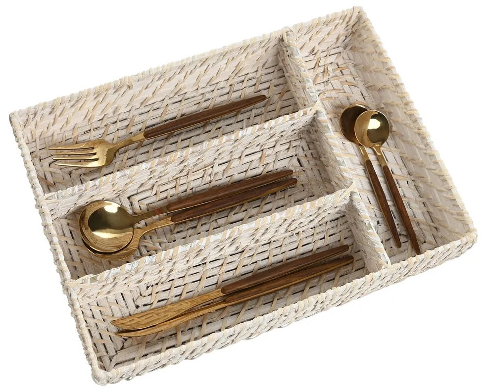 Οργανωτής Μαχαιροπήρουνων Home ESPRIT Λευκό Φυσικό Bamboo 34 x 24 x 6 cm