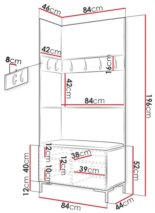 Σετ διαδρόμου Hartford F103, 196x84x46cm, 34 kg, Μαύρο, Ταπισερί, Πλαστικοποιημένη μοριοσανίδα, Εντοιχισμένη, Τοίχου | Epipla1.gr