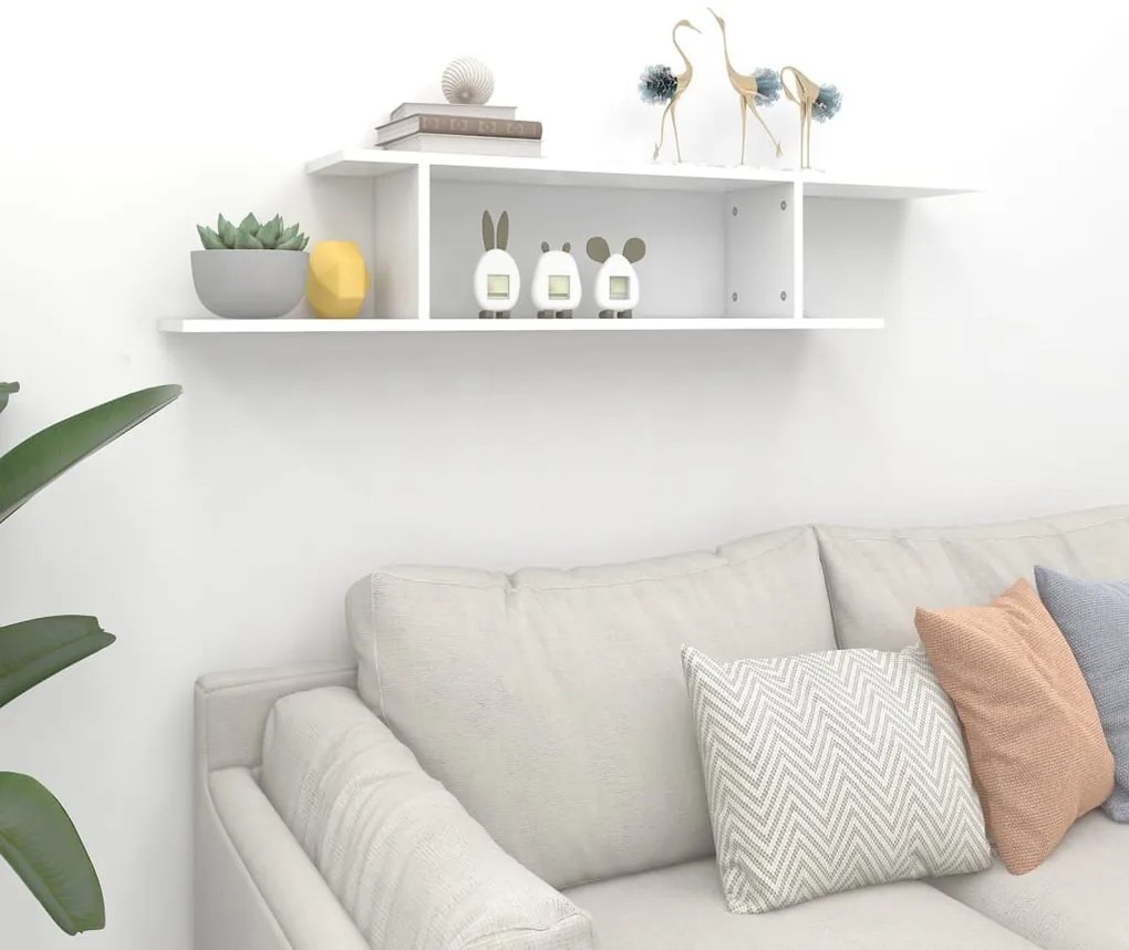 Ράφι Τηλεόρασης Επιτοίχιο Λευκό 125x18x23 εκ. από Επεξ. Ξύλο 806989