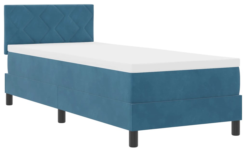 vidaXL Κρεβάτι Box Spring με Στρώμα & LED Σκούρο Μπλε 80x200 εκ Βελούδο