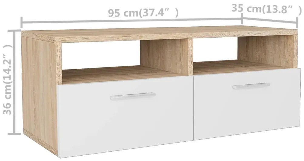vidaXL Έπιπλα Τηλεόρασης 2 τεμ. Δρυς / Λευκό 95x35x36 εκ. Επεξ. Ξύλο