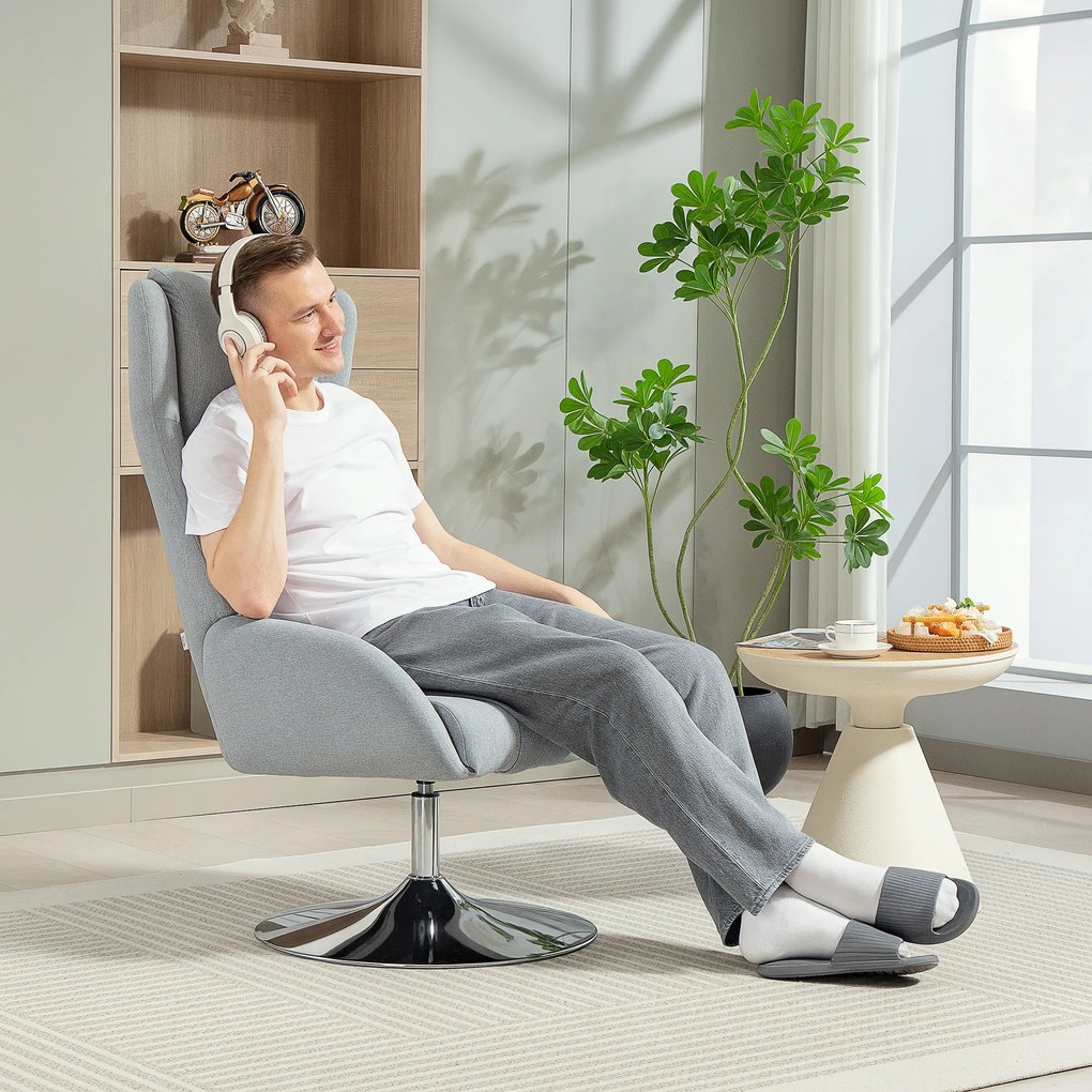 HOMCOM Περιστρεφόμενη Πολυθρόνα με Υποπόδιο, Ανακλινόμενη, Πολυθρόνα με Μπράτσα, για Σαλόνι, Υπνοδωμάτιο, Γκρι