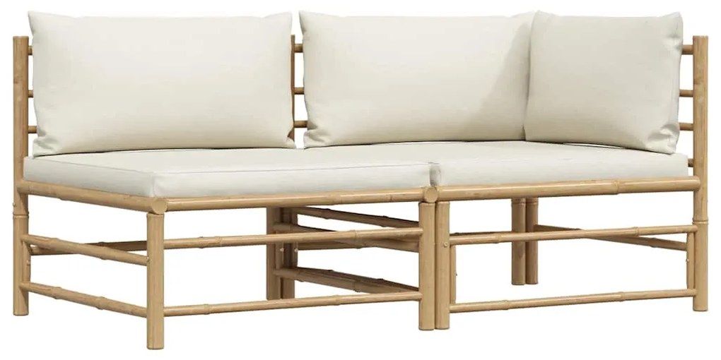 vidaXL Σαλόνι Κήπου 2 Τεμαχίων από Μπαμπού με Λευκά Κρεμ Μαξιλάρια