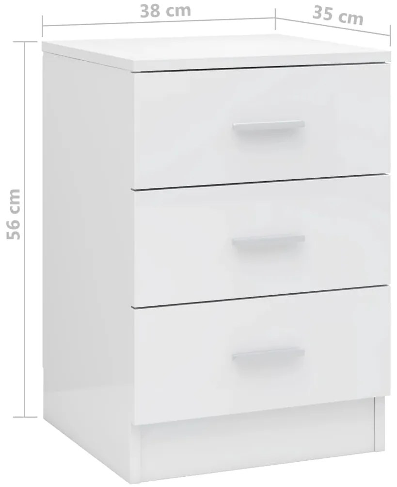 vidaXL Κομοδίνο Γυαλιστερό Λευκό 38 x 35 x 56 εκ. από Μοριοσανίδα