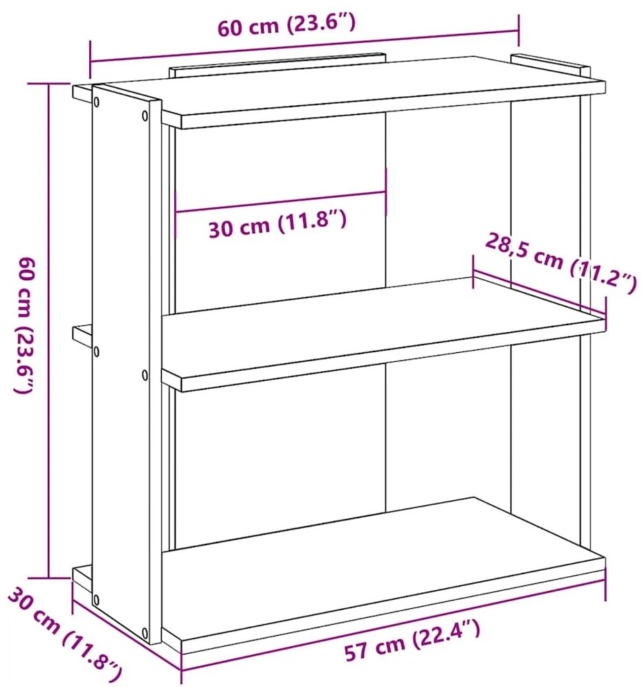 Βιβλιοθήκη 3 Επιπέδων Sonoma Δρυς 60x30x60 εκ. Επεξεργ. Ξύλο - Καφέ