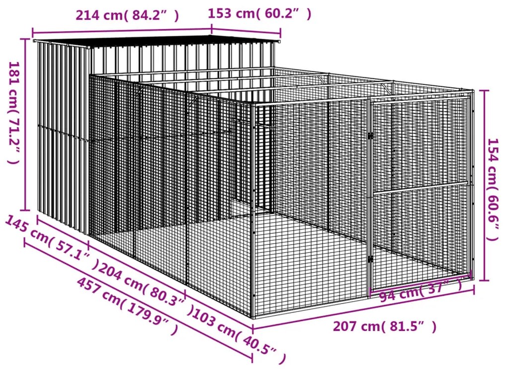 ΣΠΙΤΑΚΙ ΣΚΥΛΟΥ ΜΕ ΑΥΛΗ ΑΝΘΡΑΚΙ 214X457X181 ΕΚ. ΓΑΛΒΑΝ. ΧΑΛΥΒΑΣ 3189120