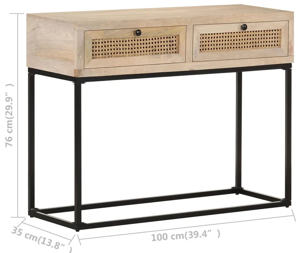 vidaXL Τραπέζι Κονσόλα 100x35x76εκ Μασίφ Ξύλο Μάνγκο/Φυσικό Ζαχαροκάλ.