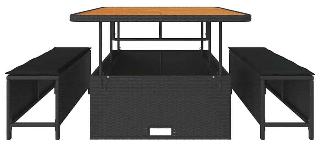 vidaXL Σέτ φαγητού για κήπο Μαύρο συνθετικό ρατάν