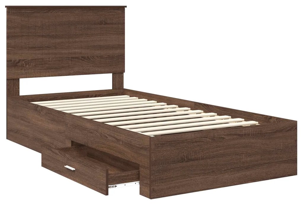 vidaXL Σκελετός Κρεβατιού Καφέ Δρύινο και Ασημί 100 x 200 cm