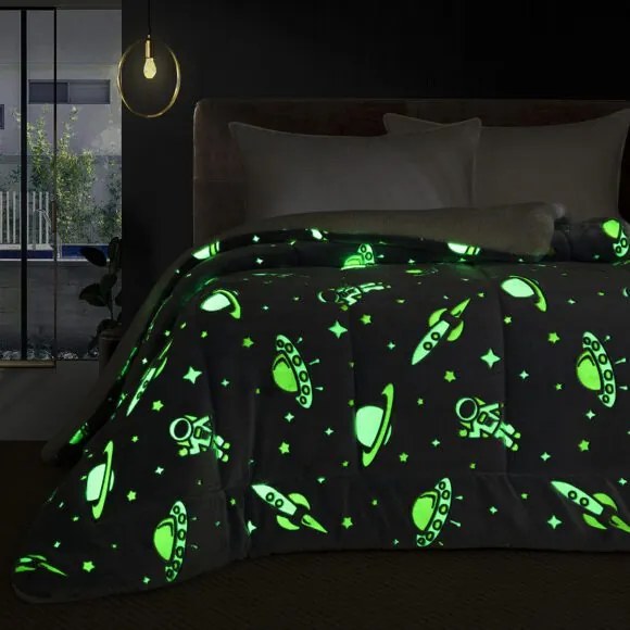 Beauty Home Κουβερτοπάπλωμα μονό φωσφοριζέ Glow Art 6268 160x220 Σιέλ