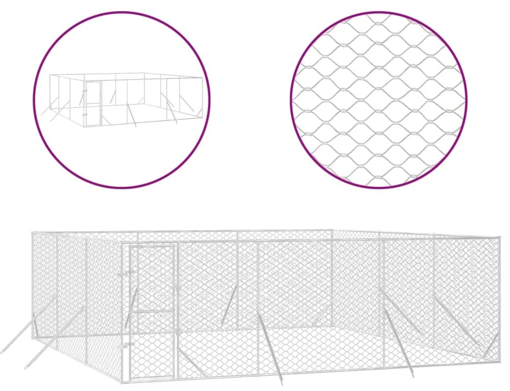 vidaXL Κλουβί Σκύλου Εξωτερ. Χώρου Ασημί 6x6x2 μ. Γαλβανισμένο Ατσάλι