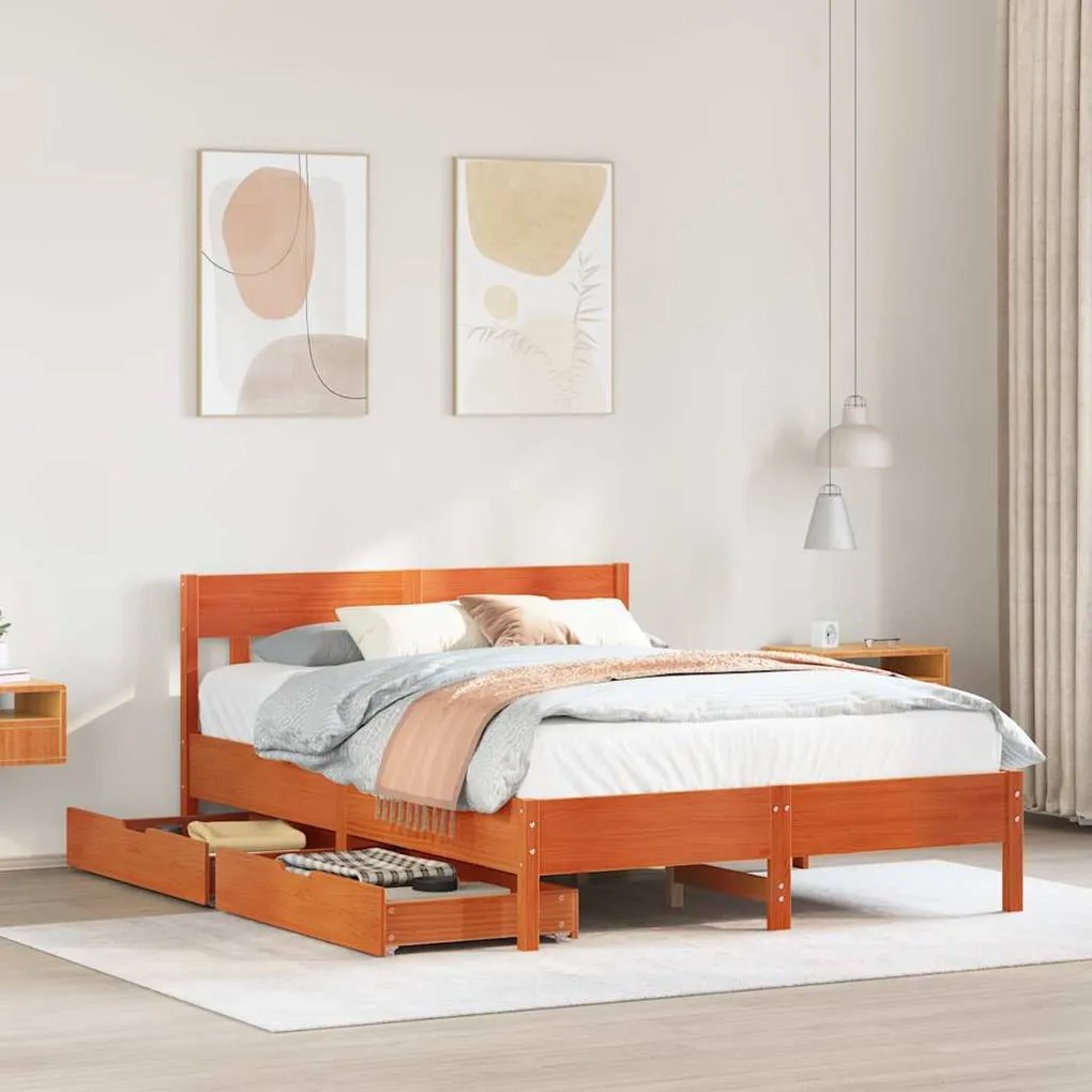 vidaXL Σκελετός Κρεβ. Χωρίς Στρώμα Καφέ Κεριού 135x190 εκ Μασίφ Πεύκο