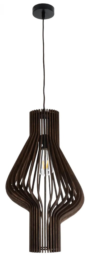 GloboStar® MIHIRO 02173 Boho Κρεμαστό Φωτιστικό Οροφής Μονόφωτο 1 x E27 AC220-240V IP20 - Φ32 x Υ56cm - Καφέ Σκούρο Ξύλινο Πλέγμα - 5 Χρόνια Εγγύηση