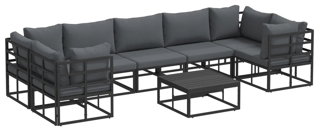 vidaXL Σετ Καναπέ Κήπου 8 pcs Μαύρο Αλουμίνιο