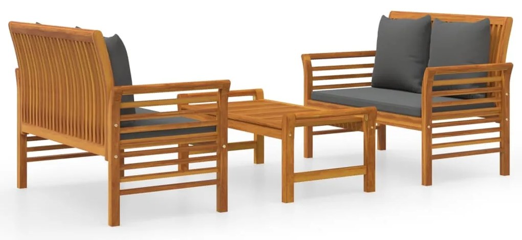 vidaXL Σαλόνι Κήπου Σετ 3 Τεμαχίων με Μαξιλάρια από Μασίφ Ξύλο Ακακίας