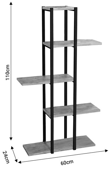 Επιδαπέδια ραφιέρα Ploko pakoworld ανθρακί μελαμίνης-μαύρο μέταλλο 60x24x110εκ