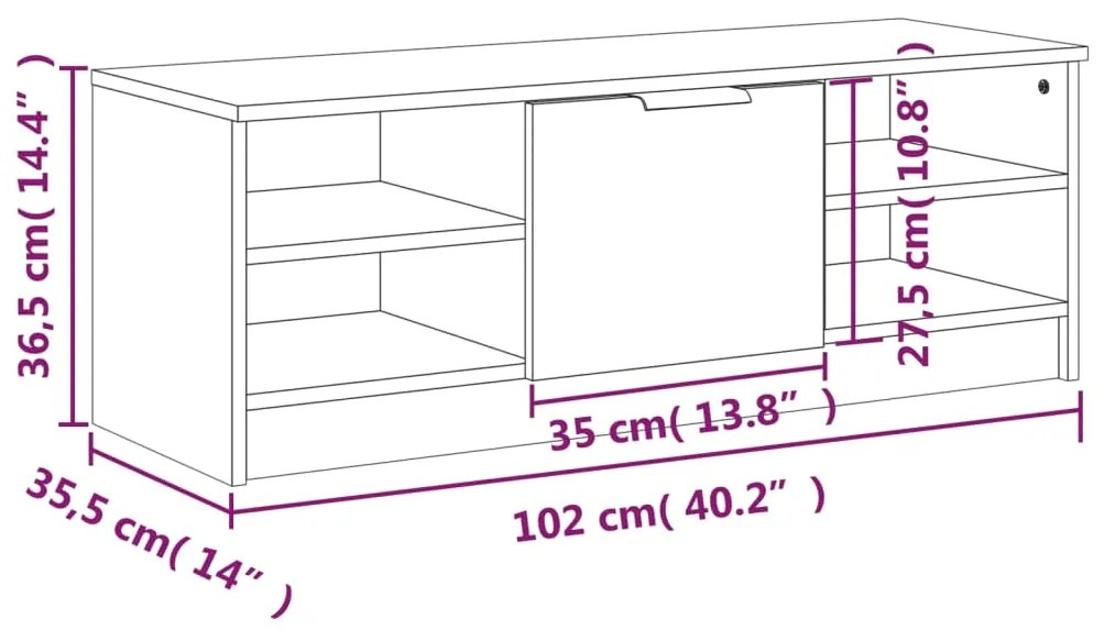 Έπιπλο Τηλεόρασης Λευκό 102x35,5x36,5 εκ. Επεξεργασμένο Ξύλο - Λευκό