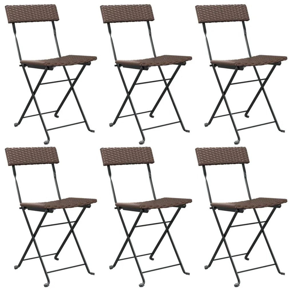 Καρέκλες Bistro Πτυσσόμενες 6 τεμ. Καφέ Συνθετικό Ρατάν&amp;Ατσάλι - Καφέ