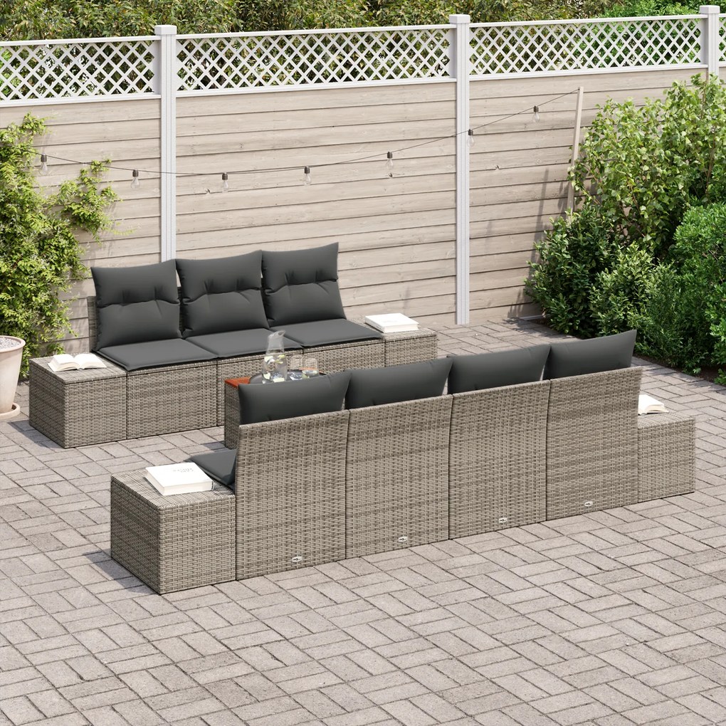 vidaXL Σετ Καναπέ Κήπου 8 pcs Γκρι 55 x 55 x 37 εκ Ρατάν, Πολυεστέρας