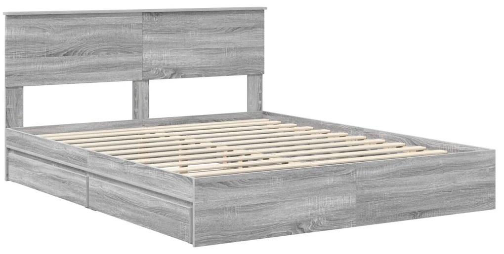 vidaXL Κρεβάτι Αποθήκης Γκρίζο Σονομα 160 x 200 cm Επεξεργασμένο ξύλο