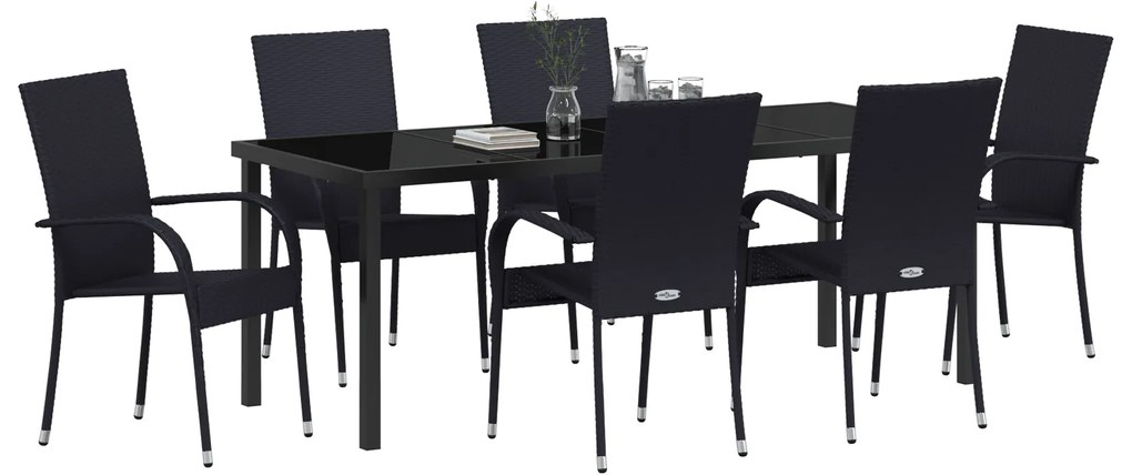 vidaXL Σέτ φαγητού για κήπο 7 pcs Μαύρο Ράτα PE