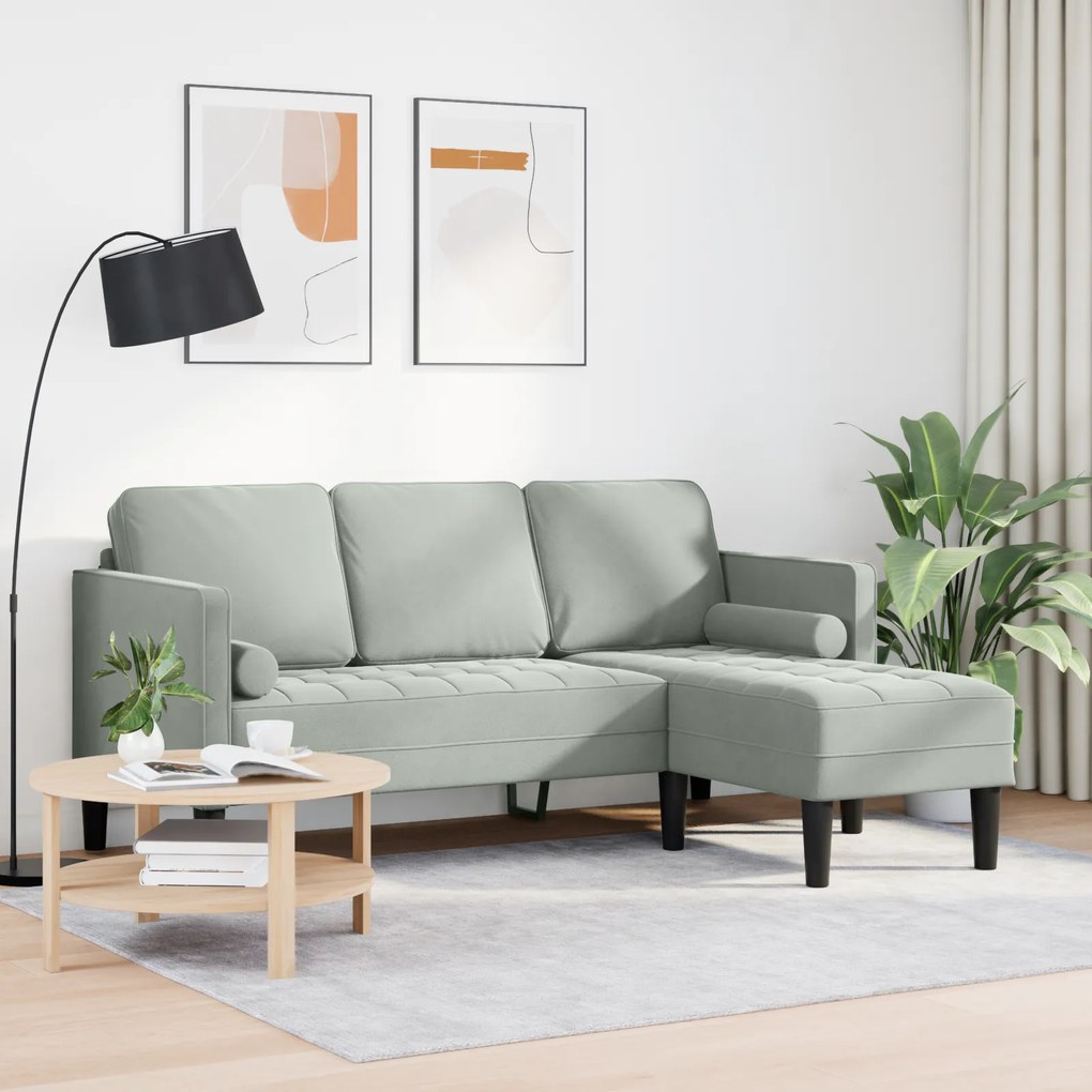 vidaXL Καναπές 3 Θέσεων με Chaise L-σχήματος Ανοιχτό Γκρι 160 εκ Βελούδο