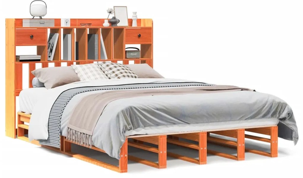 vidaXL Κρεβάτι Βιβλιοθήκη Χωρίς Στρώμα 150x200 εκ Μασίφ Ξύλο Πεύκου