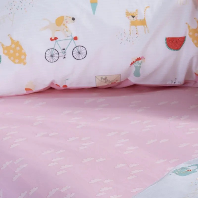 Σετ Σεντόνια Παιδικά 170X260 Happy Today White/Pink 5205495603605