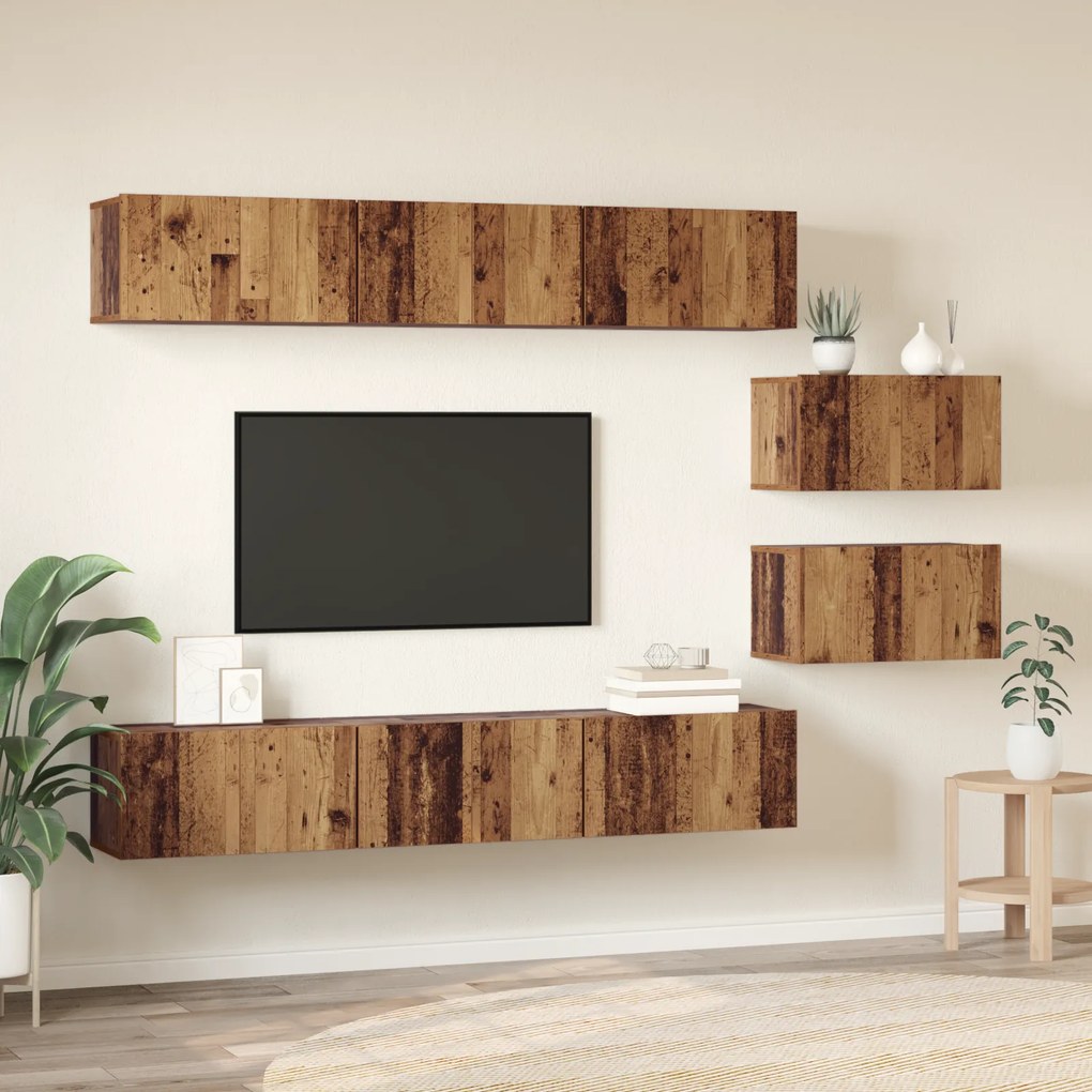 vidaXL Σετ επίπλου τηλεόρασης 8 pcs Παλαιό ξύλο 60 x 30 x 35 εκ
