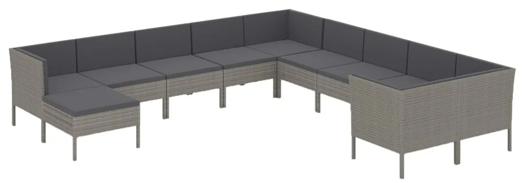 vidaXL Σαλόνι Κήπου Σετ 11 Τεμαχίων Γκρι Συνθετικό Ρατάν με Μαξιλάρια
