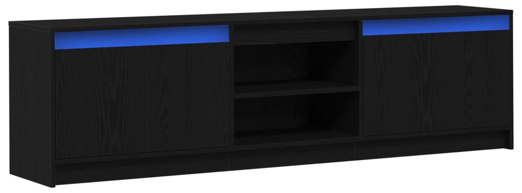 vidaXL Ντουλάπι TV με φώτα λωρίδας LED με αποθήκευση με πόρτα Μαύρο 182 x 34 x 50 εκ.