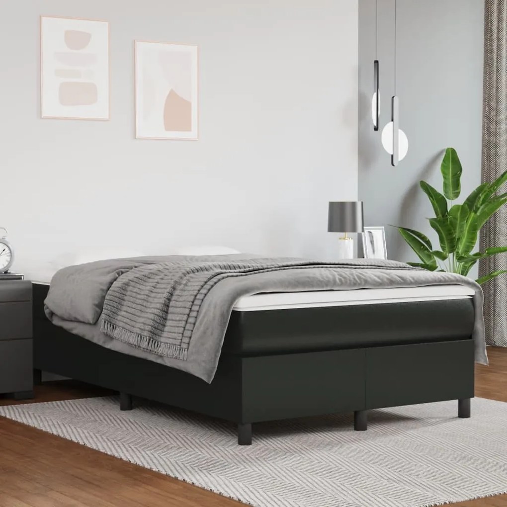 vidaXL Κρεβάτι Boxspring με Στρώμα Μαύρο 120x190εκ.από Συνθετικό Δέρμα