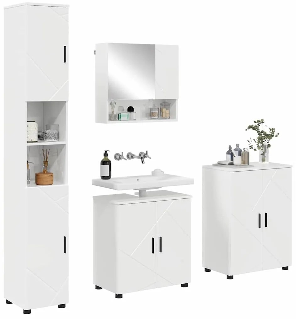 vidaXL Σετ Επίπλων Μπάνιου 4 pcs Γυαλιστερό λευκό 61 x 35 x 64 εκ.