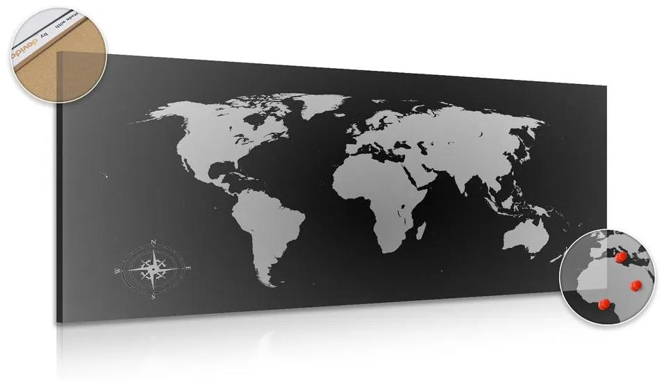Εικόνα στον παγκόσμιο χάρτη από φελλό σε αποχρώσεις του γκρι - 100x50  peg