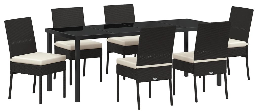 vidaXL Σετ 7 Τεμαχίων Τραπεζαρίας Κήπου Μαύρο Πολυ Ρατάν